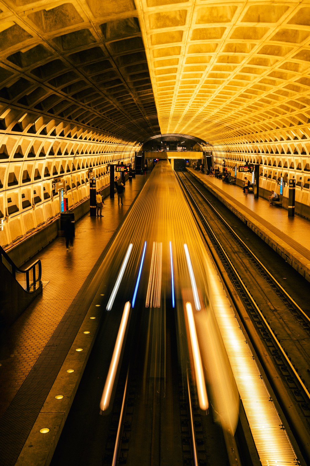 DC Metro train long exposure light trails Washington